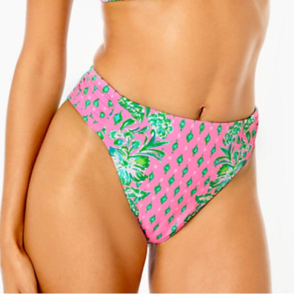 LILLY PULITZER CLANCY HIGH WAIST BIKINI SWIM BOTTOMS PINK SHANDY SIZE 16  NWOT